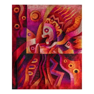 Fish family Encounter at a crimson sea. Allegory to the union, love and nature. Handwoven Tapestries For Sale