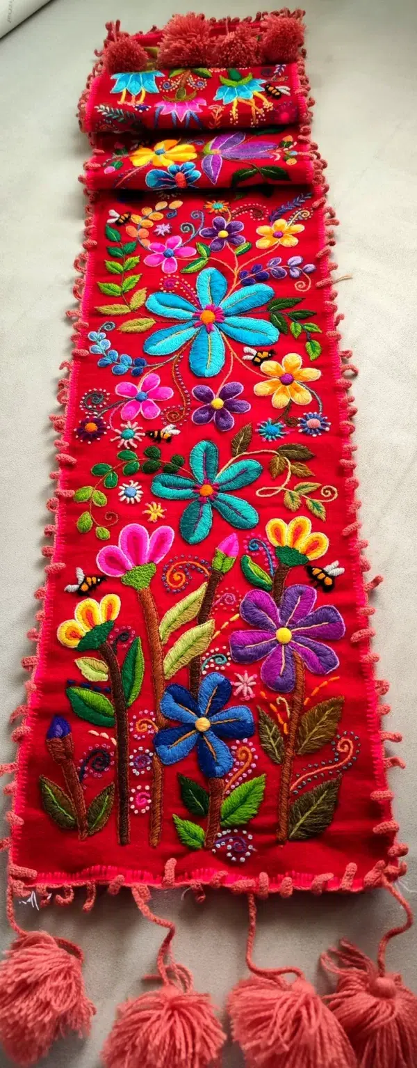 Table Runner / Bed Scarf Hand Embroidered (Red) - Image 3